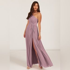 A Line One Shoulder Mesh Floor-Length Dress Dusty Rose Bridesmaids Dress Purple